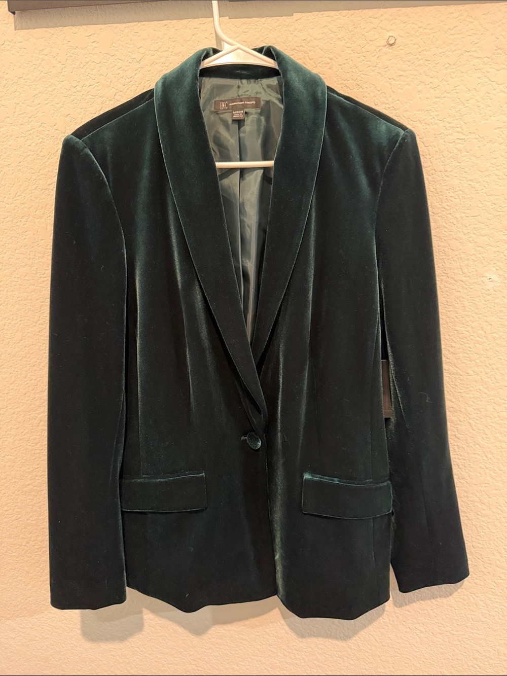 INC International Concepts Velvet Shawl Collar Blazer in Deep Green